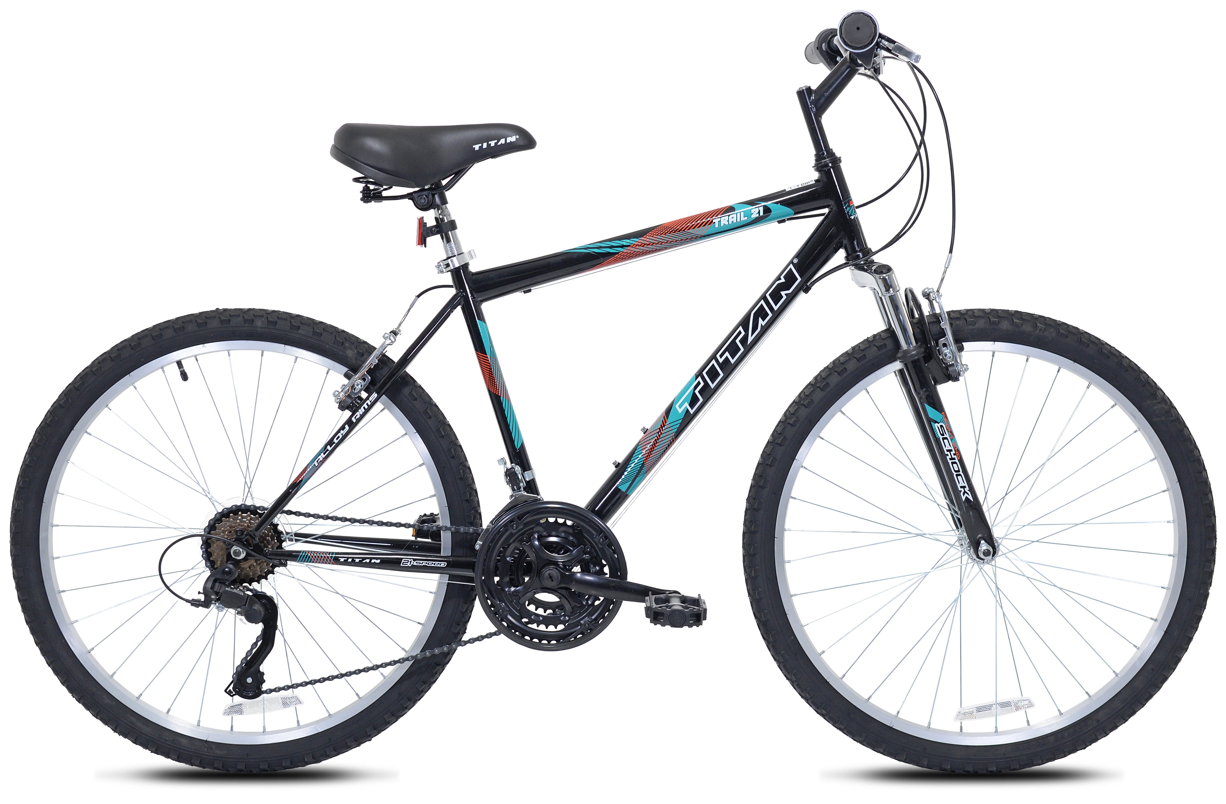 Titan Trail 21-Speed Suspension Men's Mountain Bike, Black