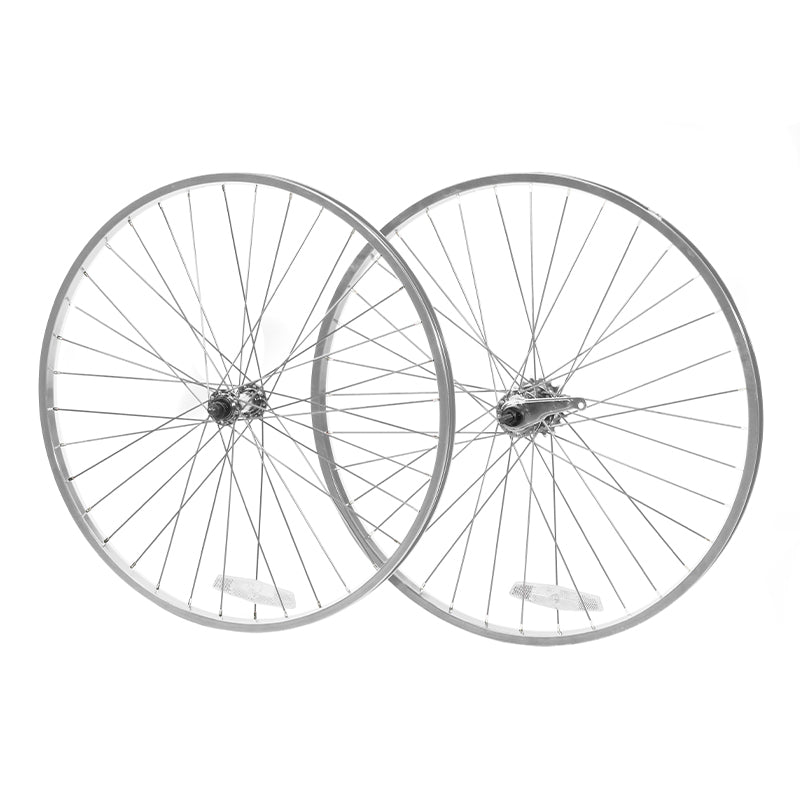 Mendham Bike Co. | Discount Bike Parts | 26" Villy® Custom Alloy Bicycle Wheelset | Silver Rim / Silver Spokes