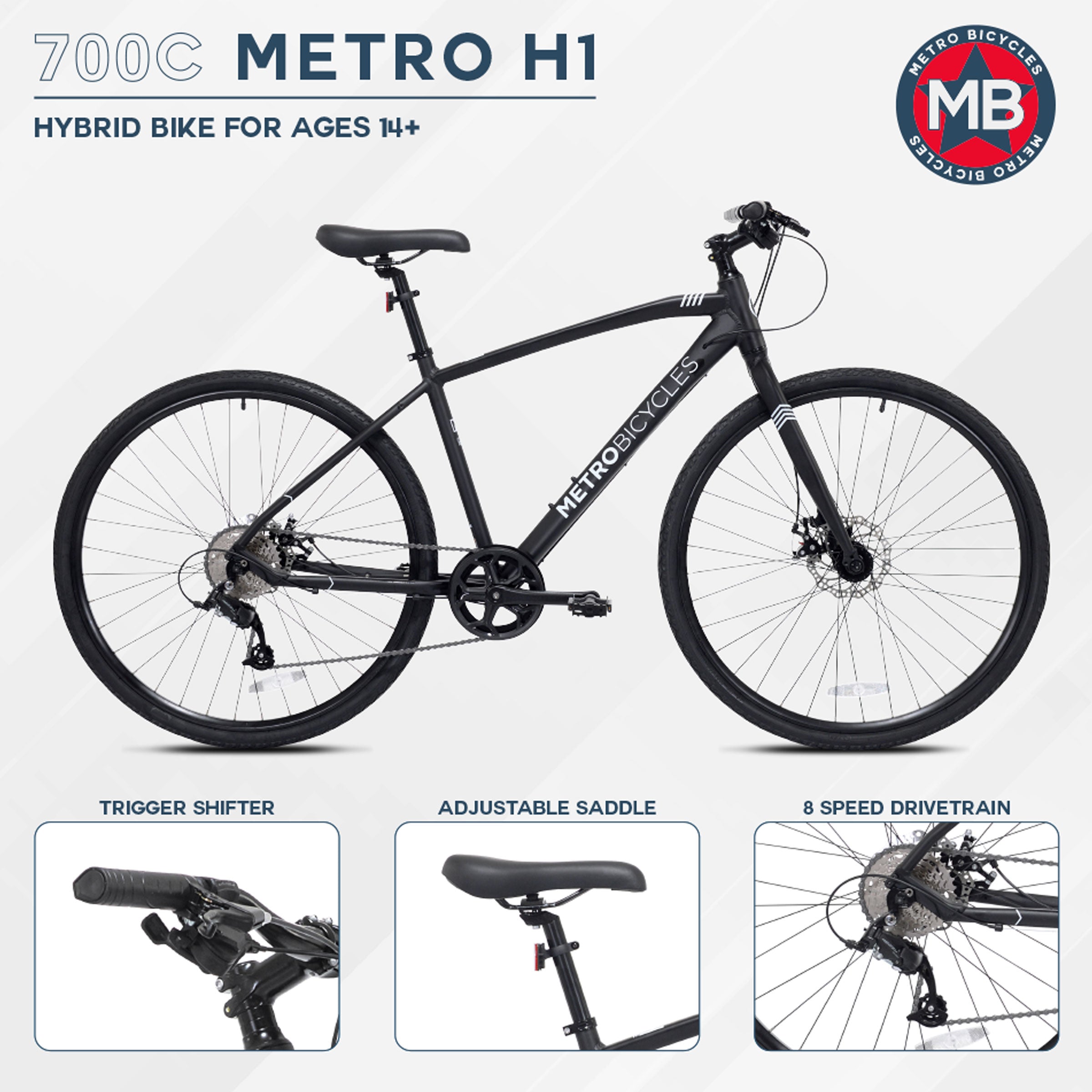 Mendham Bike Co. | Discount Bikes | 700c METRO Bicycles H1 Men's Hybrid Bike